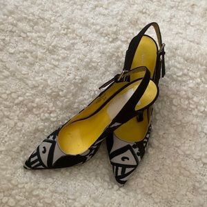 Nine West size 6.5m NWT black and white fabric sling back shoes